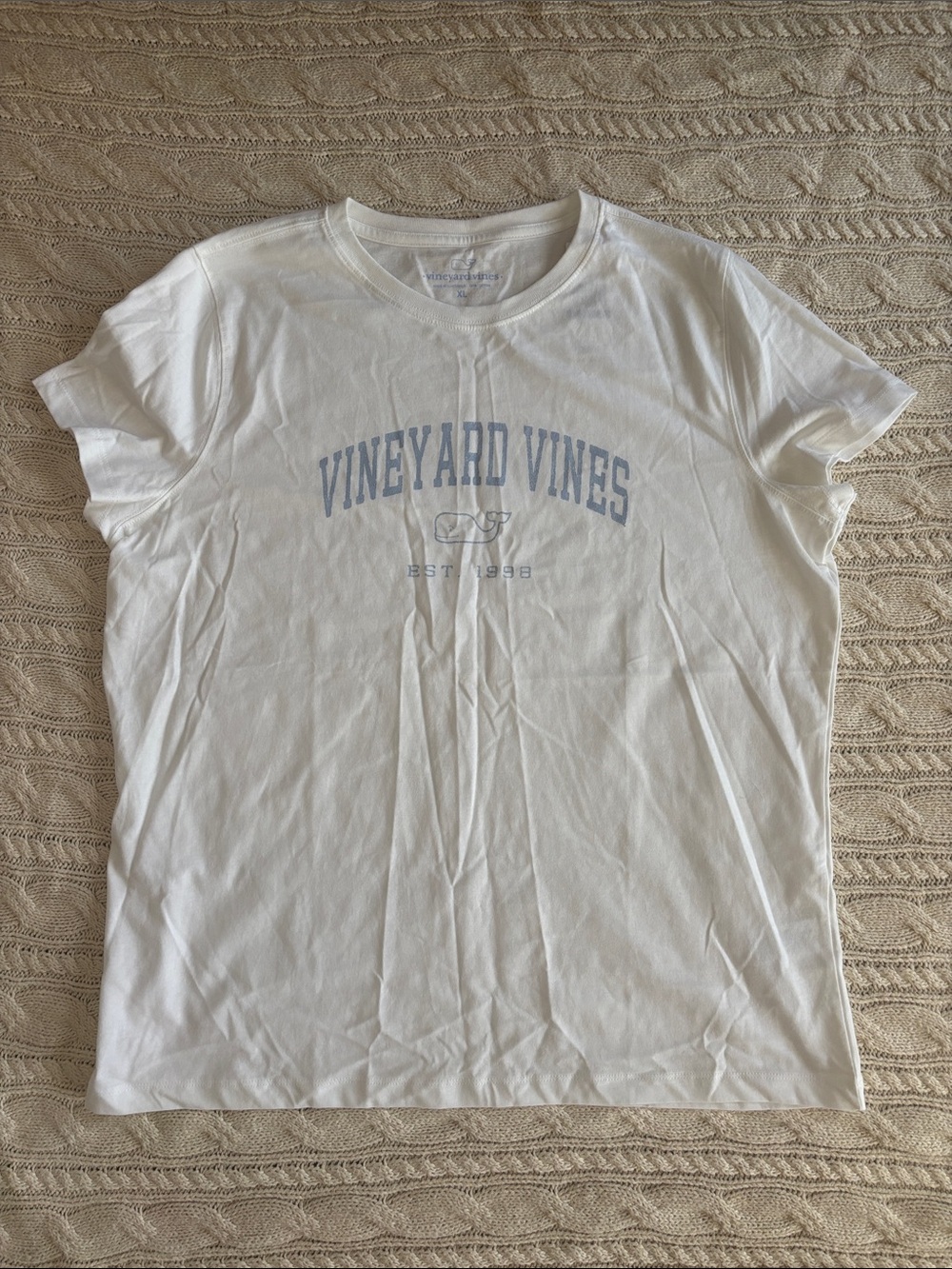 Vineyard Vines White Tee with Light Blue Logo